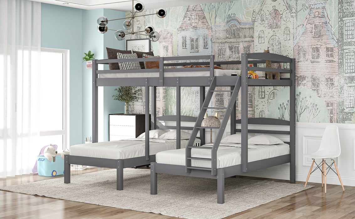 Full over Twin & Twin Bunk Bed,Triple Bunk Bed, Gray