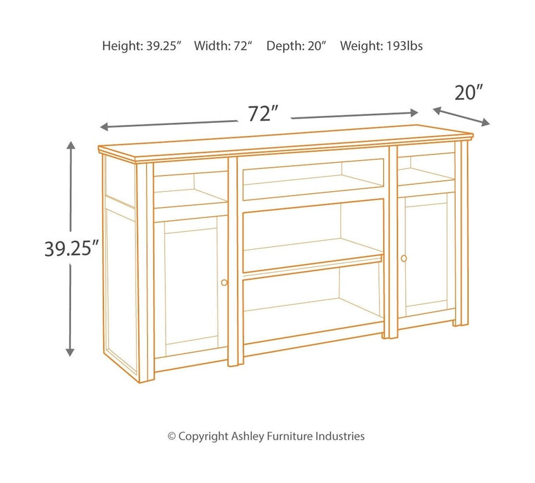 Harpan - Marrón rojizo - 2 piezas. - Soporte para TV de 72" con chimenea eléctrica por infrarrojos