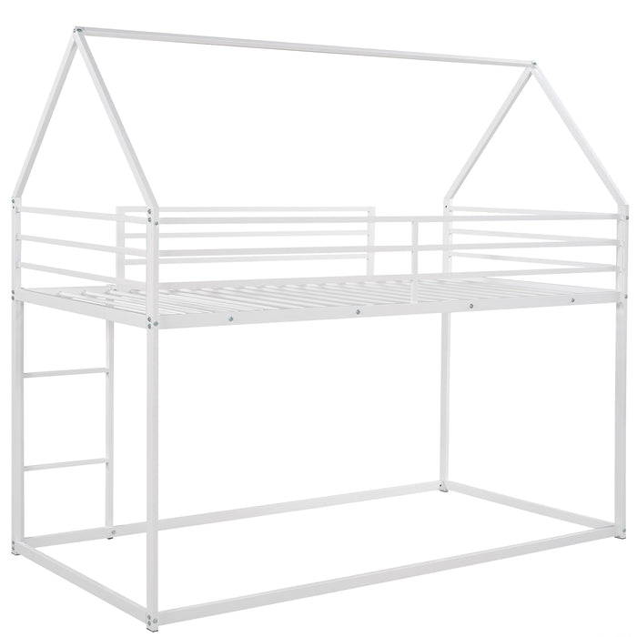 Twin over Twin House Bunk Bed with Built-in Ladder,White