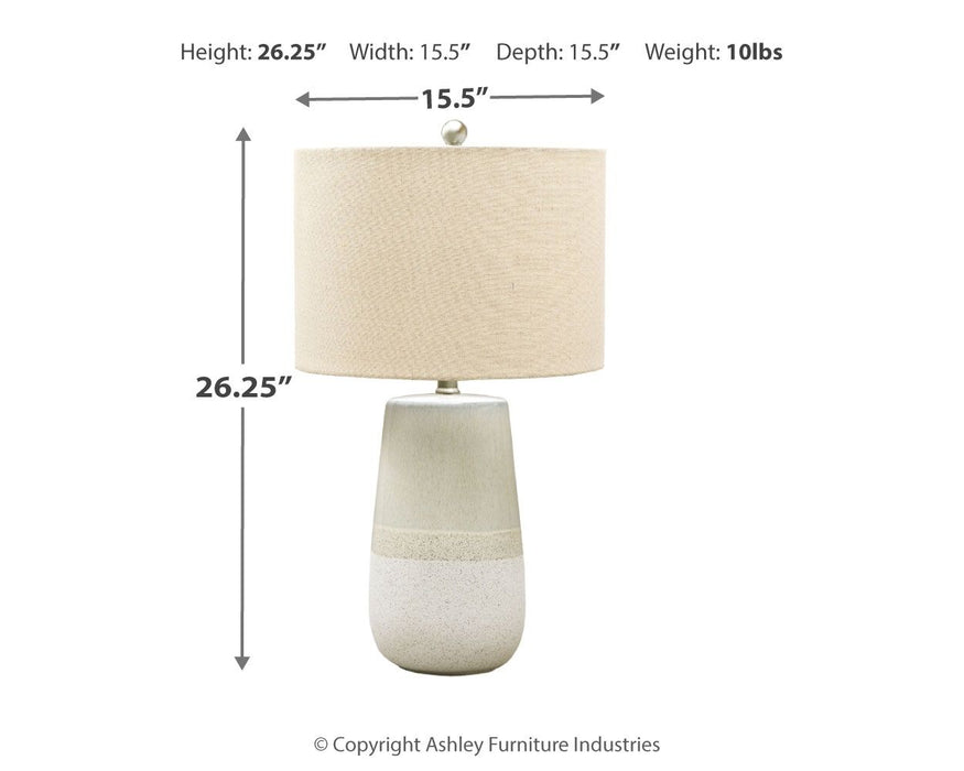 Shavon - Beige / Blanco - Lámpara de mesa de cerámica