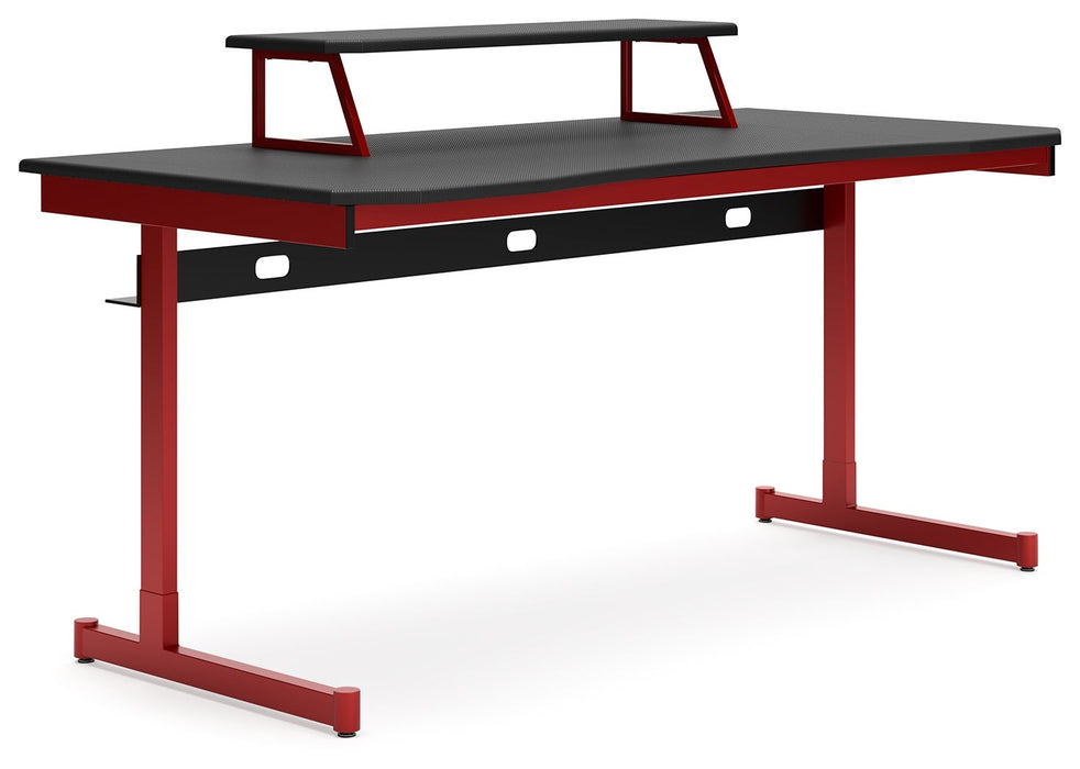 Lynxtyn - Vermelho / Preto - Mesa de escritório doméstico com suporte para monitor elevado