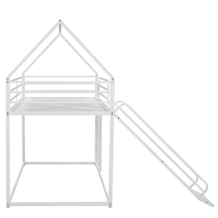 Twin over Twin House Bunk Bed with Ladder and Slide,White