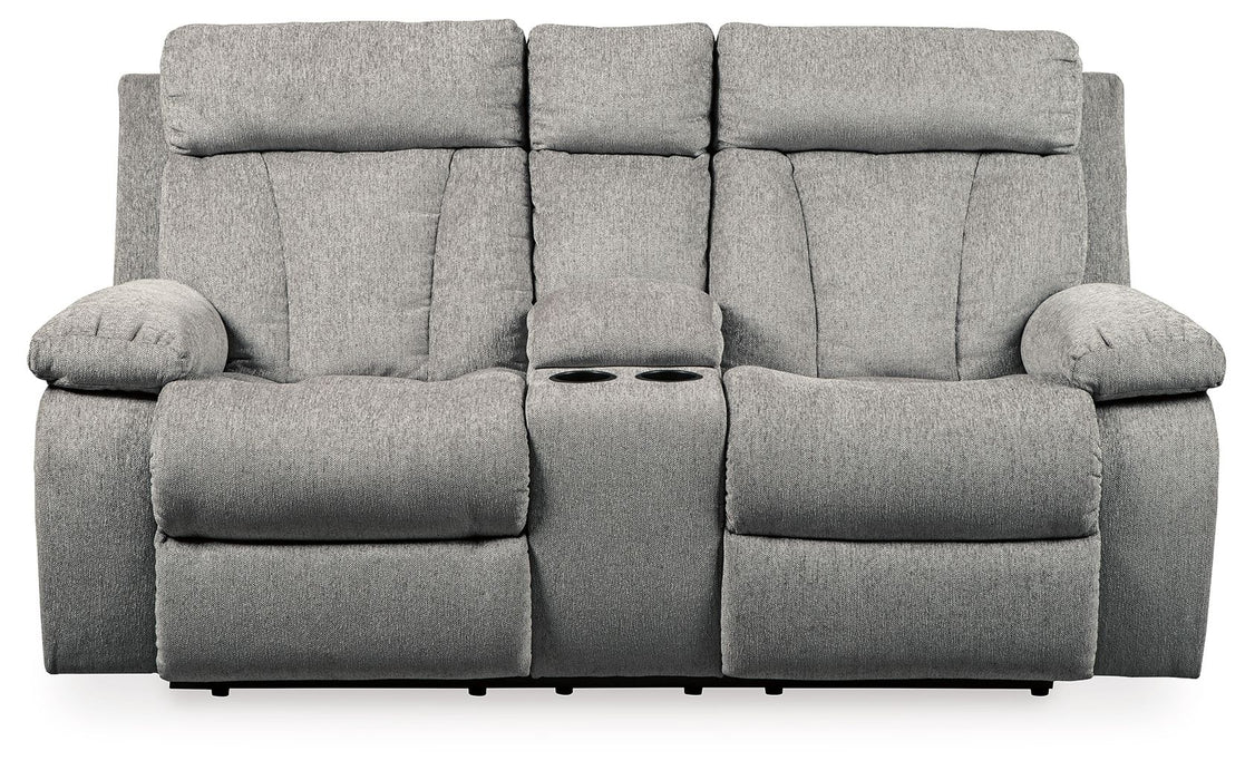 Mitchiner - Fog - Dbl Rec Loveseat com console