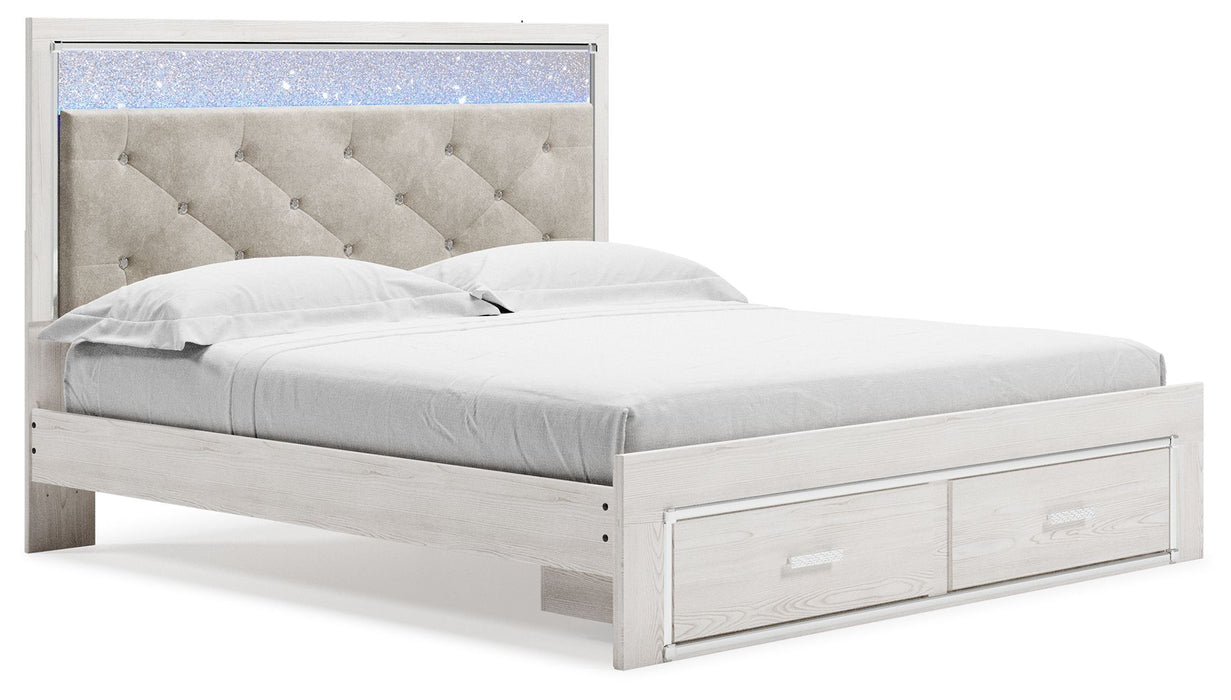 Altyra - Blanco - Cama con almacenaje tapizada King