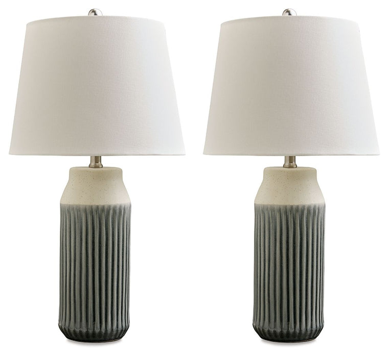 Afener - Blue / Beige - Ceramic Table Lamp (Set of 2)