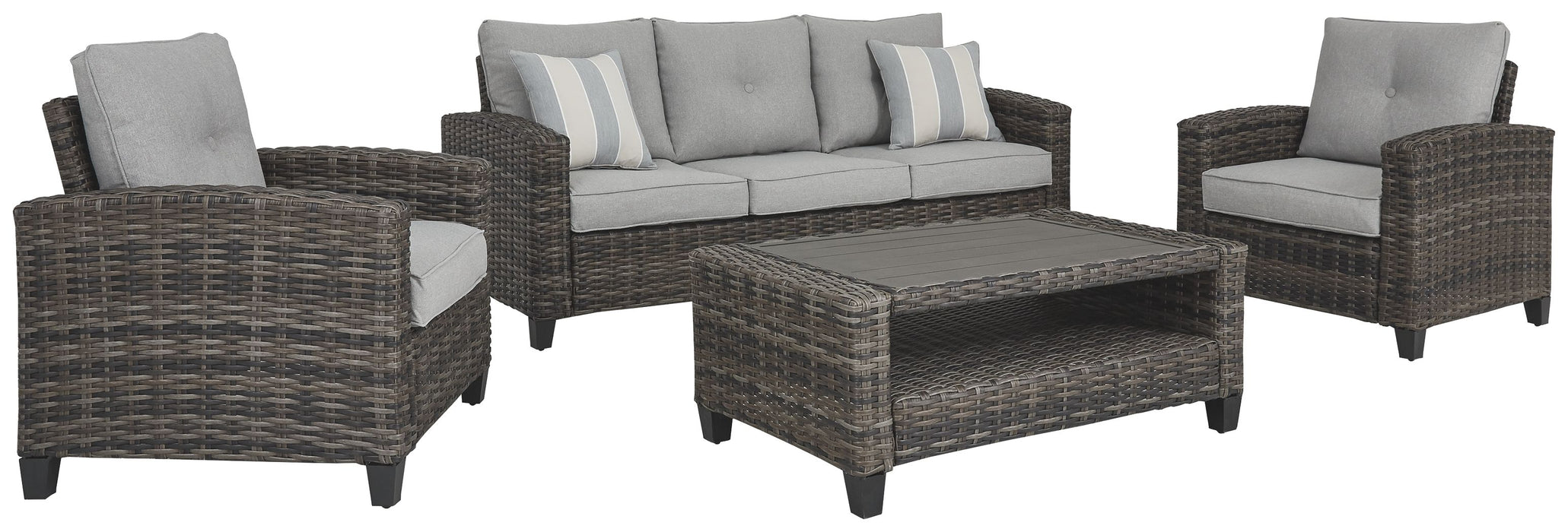 Cloverbrooke - Cinza - Conjunto de sofá, cadeiras, mesa (conjunto de 4)