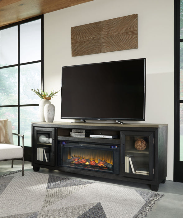 Foyland - Negro / Marrón - Mueble para TV de 83" con inserto de chimenea eléctrica por infrarrojos